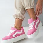 Sneakersy na platformie w stylu skate Różowe – Favora 3