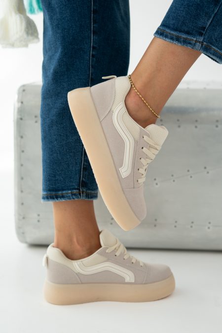Sneakersy na platformie w stylu skate Beżowe – Favora 1
