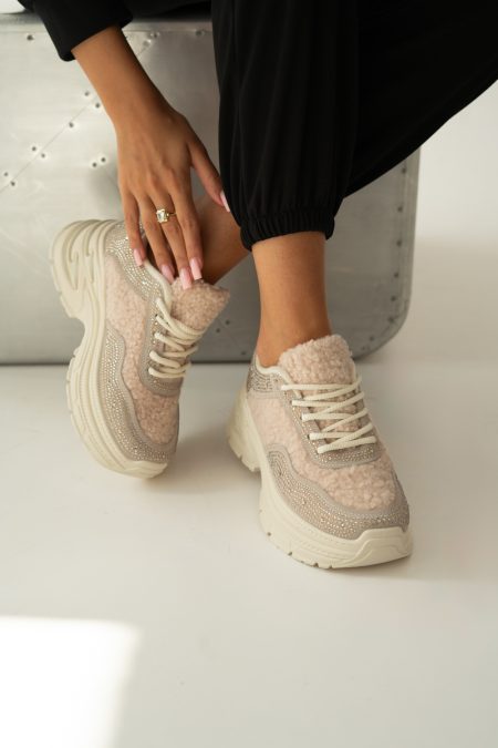 Błyszczące sneakersy Beżowe – Opalisse 1
