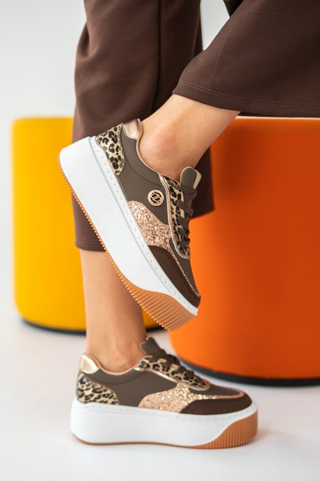 Sneakersy z ozdobami na wysokiej platformie Czekoladowe – Emoria 1