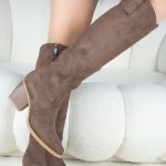 Wysokie kozaki damskie zamszowe casual Czekoladowe – Orivane 4