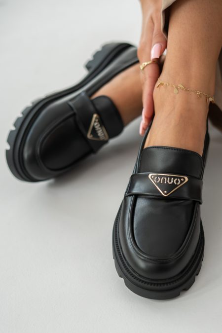 Mokasyny damskie na platformie eleganckie Czarne – Diamorae 1