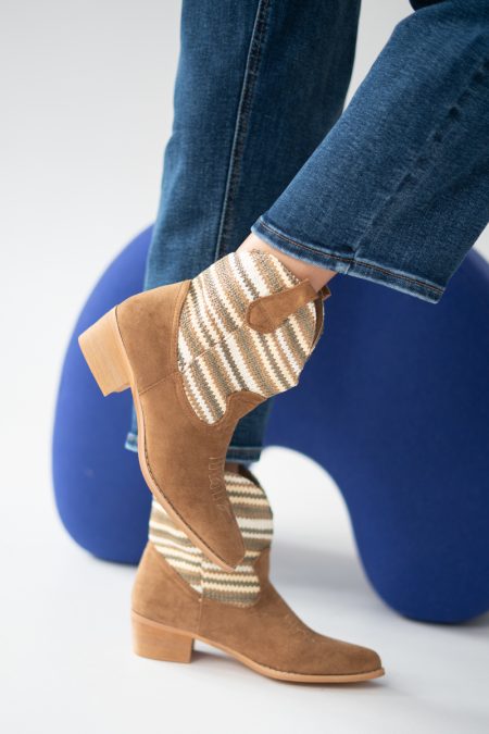 Kowbojki boho z elastyczną wstawką Camelowe – Palivra 1