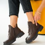 Botki damskie z broszką Czekoladowe – Inselira 2