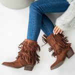 Kowbojki z frędzlami w stylu western Czekoladowe – Kalivora 1