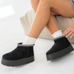 Niskie botki zamszowe z dzianinową cholewką Czarne – Meliora 3