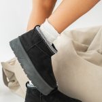 Niskie botki zamszowe z dzianinową cholewką Czarne – Meliora 1