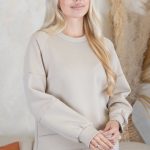 Bluza z naszywką 100% natural + spodnie ze ściagaczami Beżowy – Naturynne 3