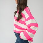 Bluza w paski oversize Różowy – Olivarra 3