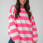 Bluza w paski oversize Różowy – Olivarra 2