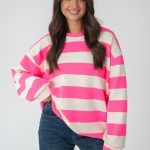 Bluza w paski oversize Różowy – Olivarra 1