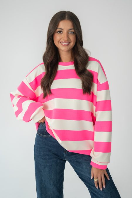 Bluza w paski oversize Różowy – Olivarra 1