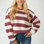 Bluza w paski oversize Bordowy – Olivarra 2