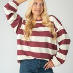 Bluza w paski oversize Bordowy – Olivarra 1