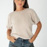Sweter damski z krótkim rękawem Beżowy – Anveline 2