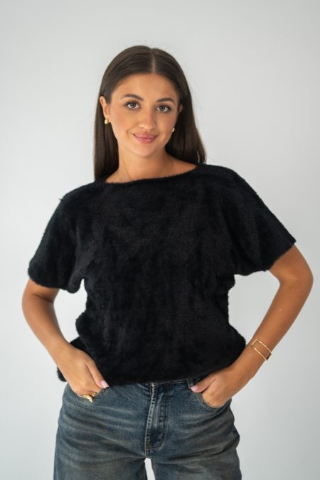 Sweter damski z krótkim rękawem Czarny – Anveline 1