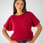 Sweter damski z krótkim rękawem Bordowy – Anveline 1