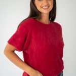 Sweter damski z krótkim rękawem Bordowy – Anveline 2
