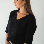 Sweter w jodełkę z dekoltem V Czarny – Nalvora 2