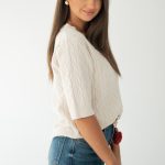 Sweter w jodełkę z dekoltem V Beżowy – Nalvora 4