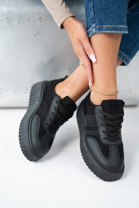 Sneakersy na grubej podeszwie w stylu retro Czarne – Lysandra