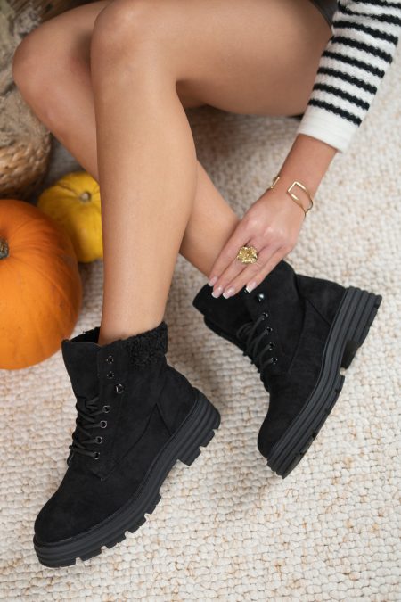 Trapery na grubej podeszwie z futerkiem Czarne – Calirene 4