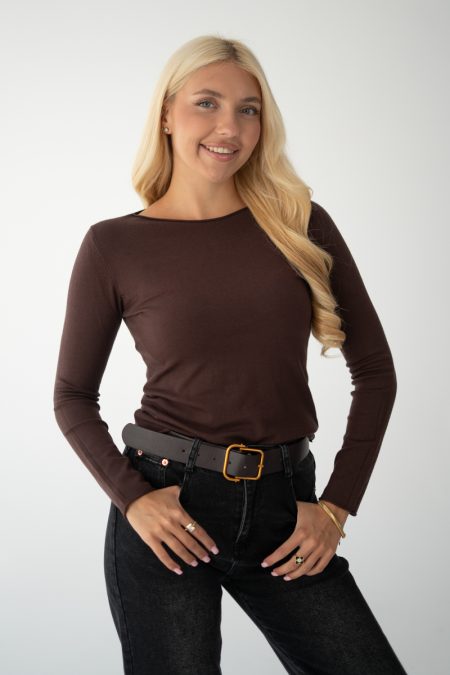 Sweter z okrągłym dekoltem basic Brązowy – Knitelle 1