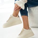 Sneakersy ze zdobionymi sznurówkami Beżowe – Quinara 3