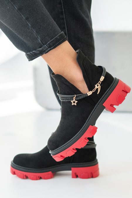 Botki damskie z czerwoną podeszwą Czarne – Rouvelle
