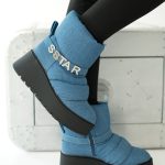 Pikowane botki zimowe z ozdobnym paskiem Jeansowe – Celivra 2