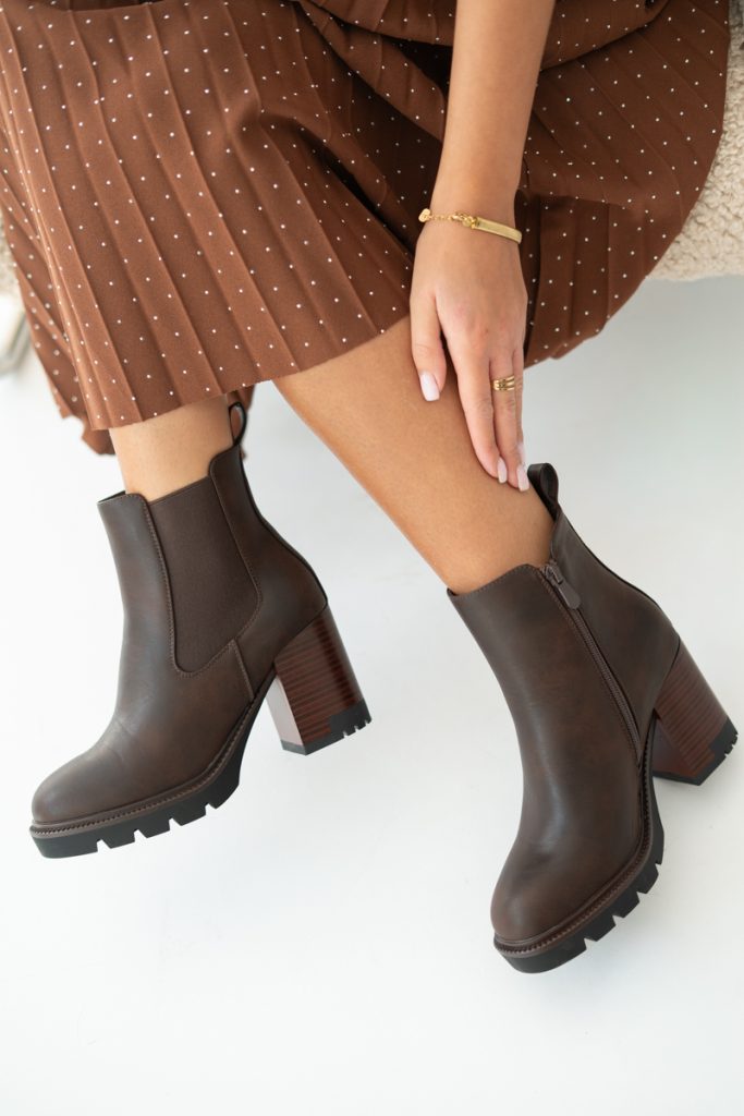 Eleganckie sztyblety na masywnym obcasie Brązowe – Nivelle 2