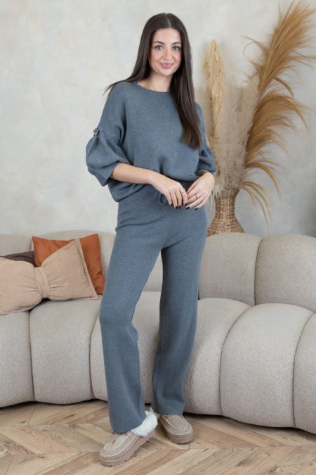 Komplet bluza i spodnie z ozdobnymi detalami Grafitowy – Cyravelle 1