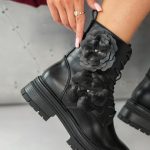 Botki z ozdobnym kwiatem Czarne – Floratrail 4