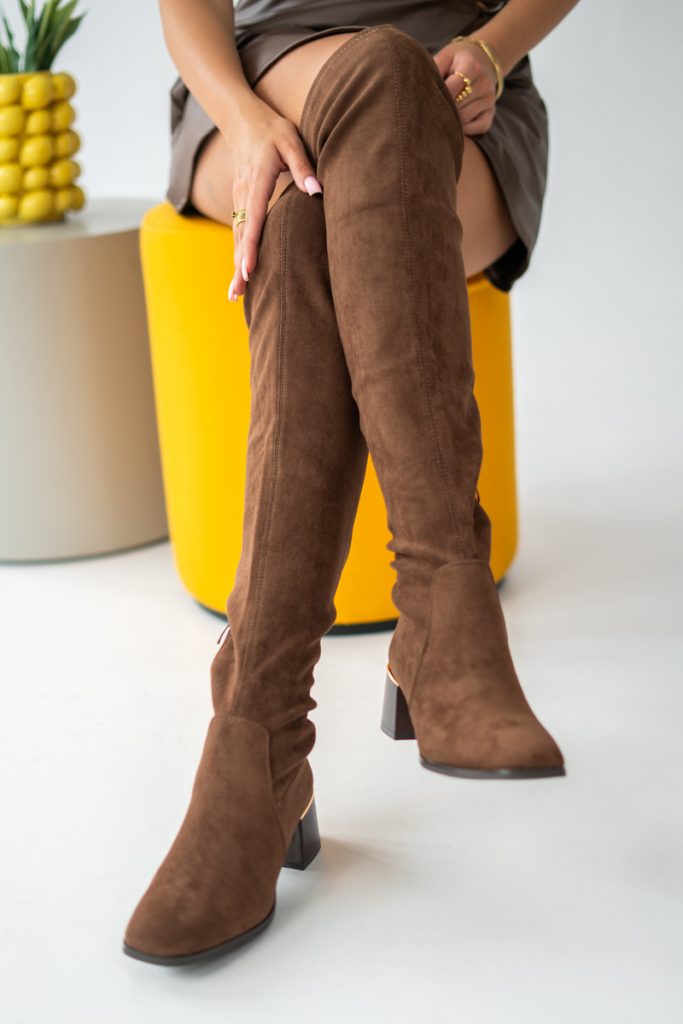 Kozaki na niskim obcasie za kolano Czekoladowe – Lunariah 3