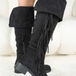 Kozaki za kolano boho z frędzlami Czarne – Olvianne 2