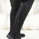 Kozaki za kolano boho z frędzlami Czarne – Olvianne 1