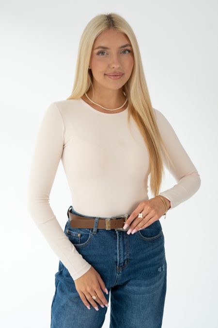 Gładkie body damskie Beżowy – Altivra 1
