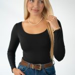 Body gładkie długi rękaw, okrągły dekolt - Czarny 1