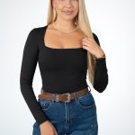 Body z kwadratowym dekoltem Czarny – Quadira