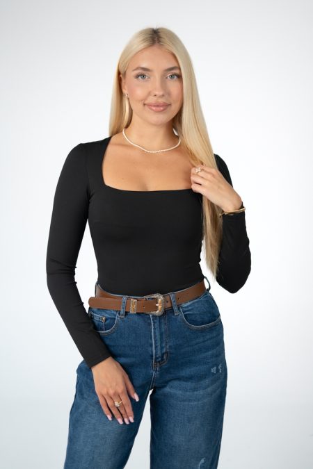Body z kwadratowym dekoltem Czarny – Quadira