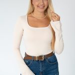 Eleganckie body z długim rękawem Beżowy – Lumivelle 2