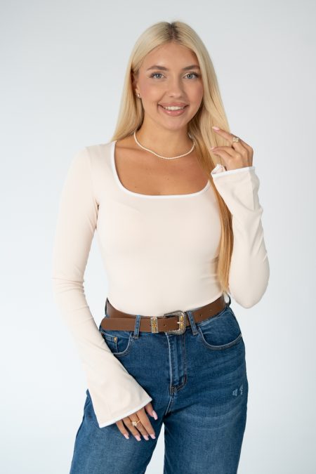 Eleganckie body z długim rękawem Beżowy – Lumivelle 2