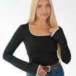 Eleganckie body z długim rękawem Czarny – Lumivelle 3