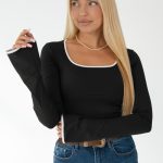 Eleganckie body z długim rękawem Czarny – Lumivelle 2