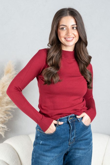 Sweter z półgolfem Bordowy – Halynira 1