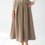 Spódnica midi z paskiem Beżowy – Foldyssa 1