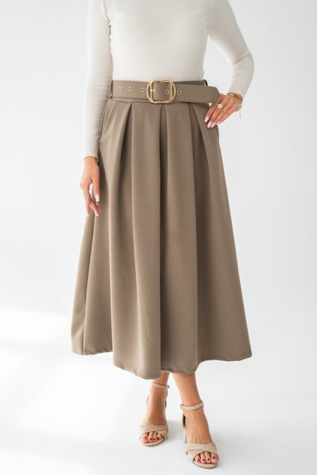 Spódnica midi z paskiem Beżowy – Foldyssa 1