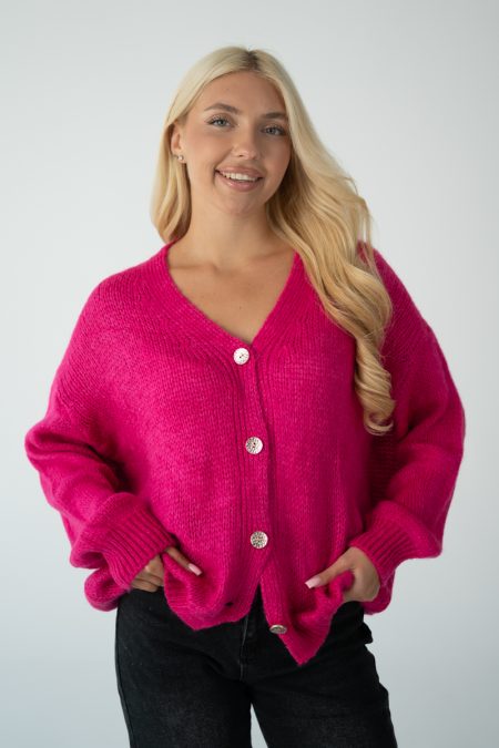Sweter moherowy rozpinany Fuksjowy – Morenza 1