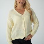 Sweter moherowy rozpinany Kremowy – Morenza 1
