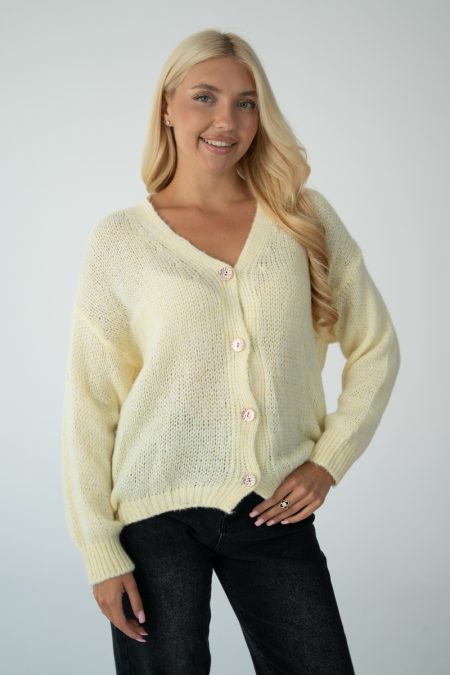 Sweter moherowy rozpinany Kremowy – Morenza 1